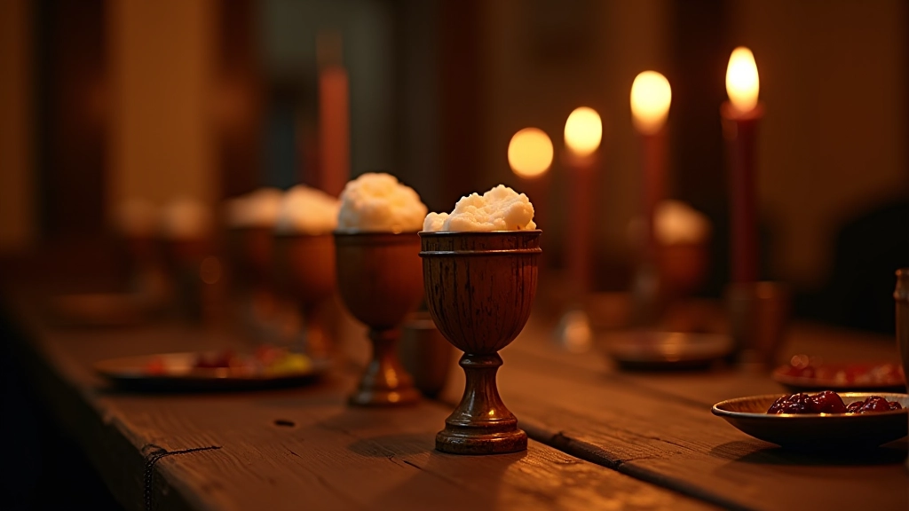 Hands holding wooden goblets filled with mead during medieval banquet toast